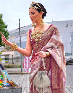 Collection of Elegant Magenta Floral Banaras Georgette Saree in a gallery layout