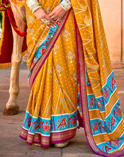 Collection of Mustard and Pink Contrast Border Saree in a gallery layout