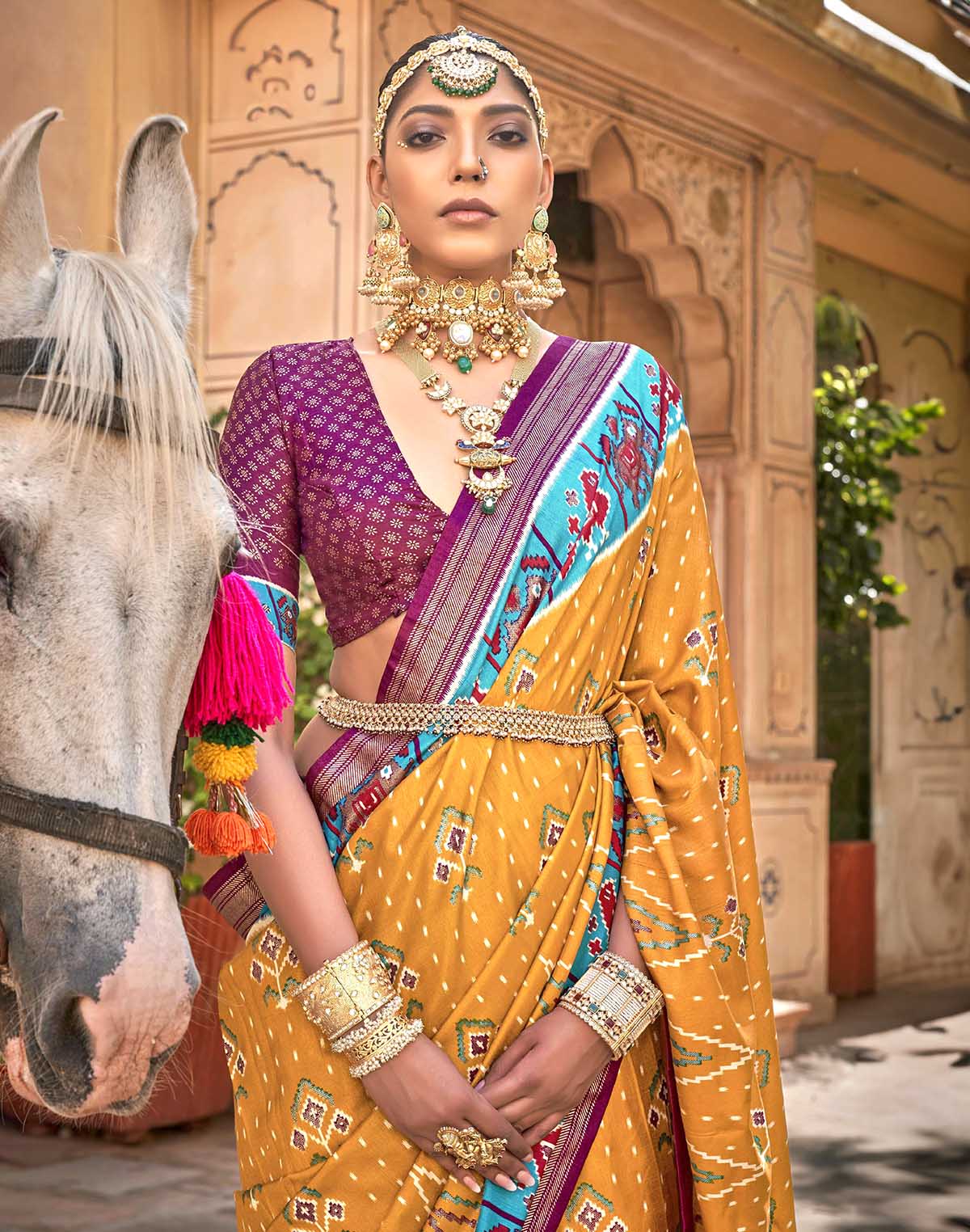 Collection of Mustard and Pink Contrast Border Saree in a gallery layout