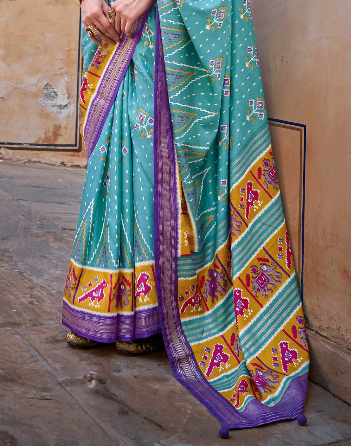 Collection of Patola Silk Saree with Violet Blouse in a gallery layout