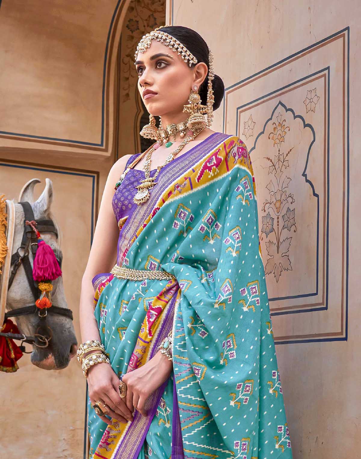 Collection of Patola Silk Saree with Violet Blouse in a gallery layout