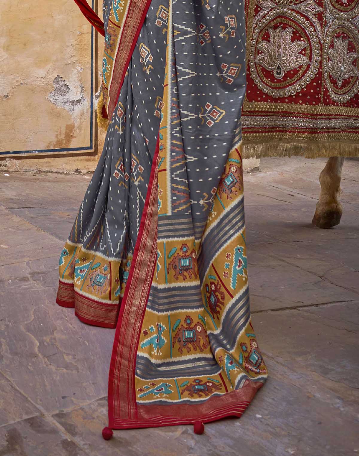 Iron Grey Ikat Patola Silk Saree