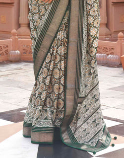 Collection of Dolphin Grey Ikat Print Saree with Contrast Plain Border in a gallery layout