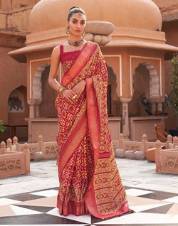 Collection of Red Pochampally Silk Patola Fancy Saree in a gallery layout