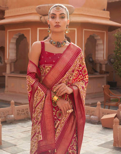 Collection of Red Pochampally Silk Patola Fancy Saree in a gallery layout