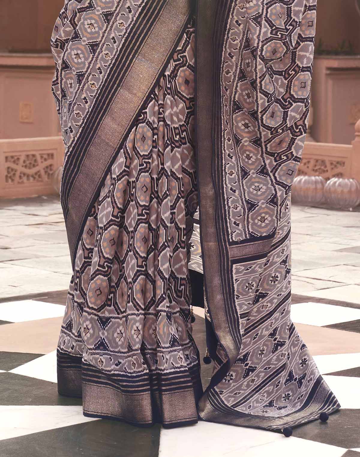 Black Coloured Pochampally Ikat Saree