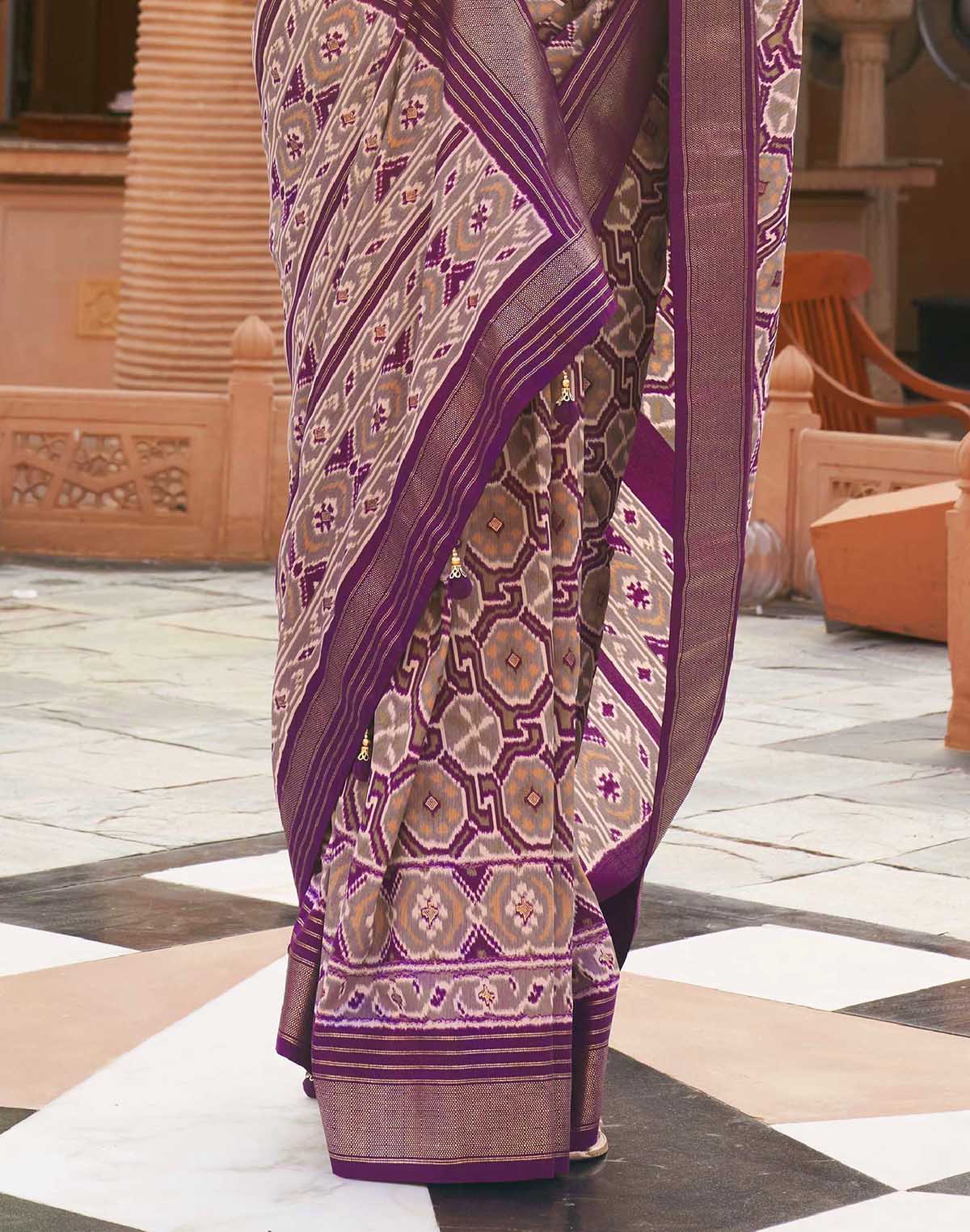 Collection of Purple Ikat Pochampally Designer Saree in a gallery layout