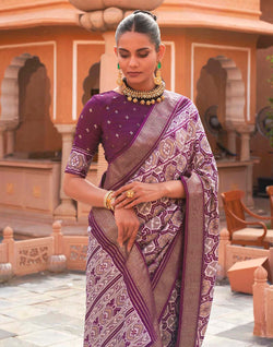 Collection of Purple Ikat Pochampally Designer Saree in a gallery layout