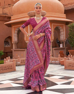 Collection of Magenta Patola Silk Woven Saree in a gallery layout