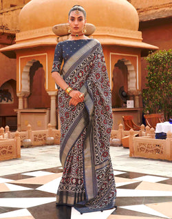 Collection of Dark Grey Patola Silk Saree in a gallery layout