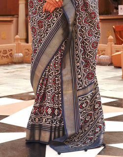 Collection of Dark Grey Patola Silk Saree in a gallery layout