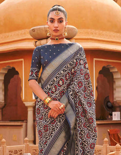 Collection of Dark Grey Patola Silk Saree in a gallery layout