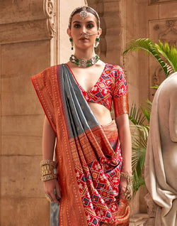 Collection of Grey Soft Banaras Patola Saree in a gallery layout