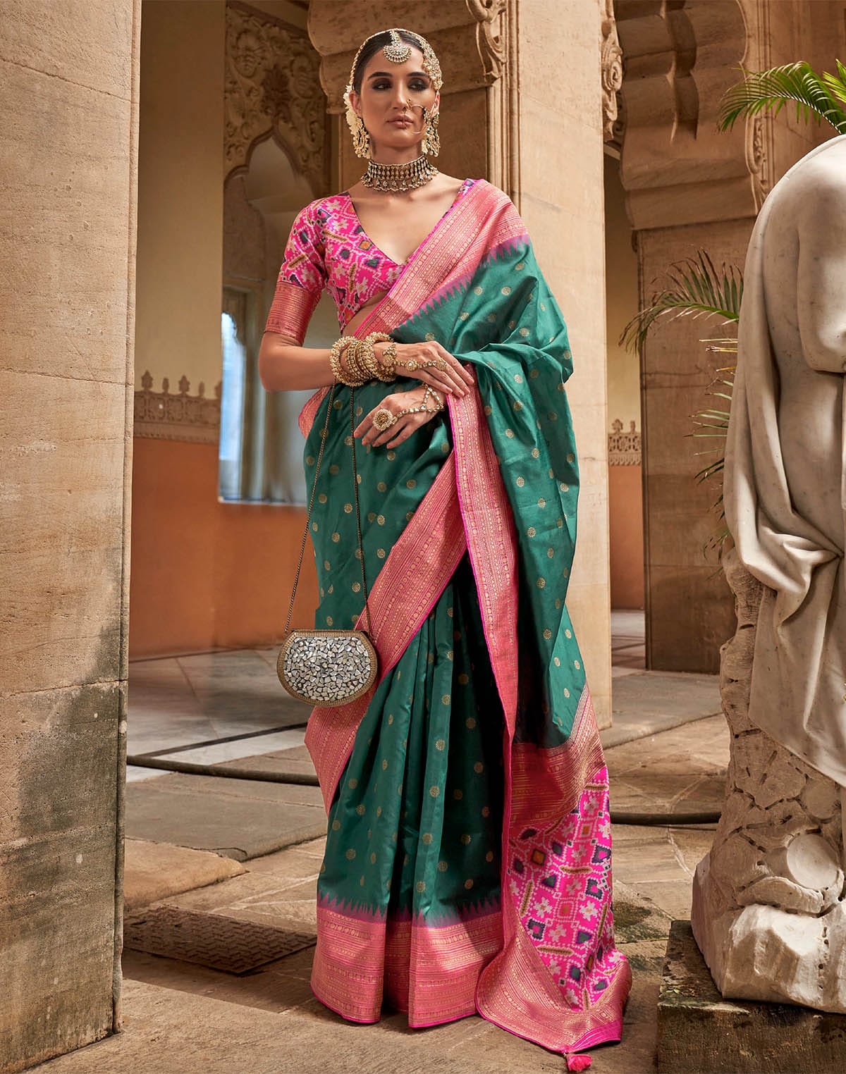 Green Butta Pattern Banaras Patola Saree