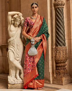 Collection of Bottle Green Banaras Patola Saree in a gallery layout