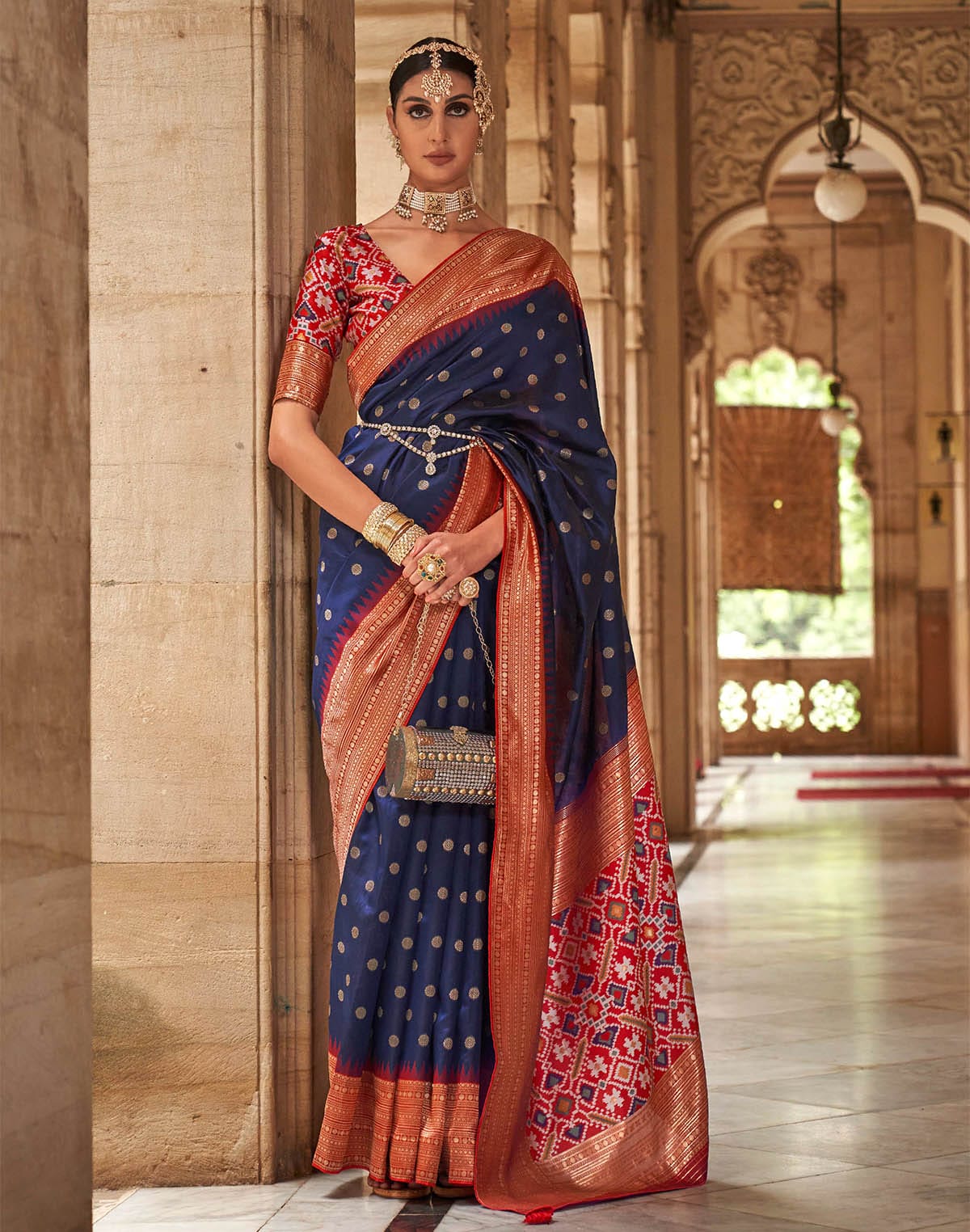 Collection of Navy Blue Soft Banaras Patola Saree in a gallery layout