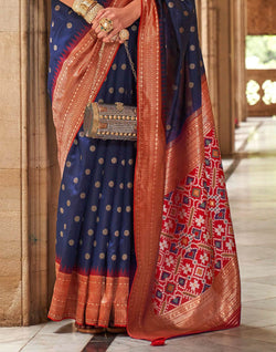 Collection of Navy Blue Soft Banaras Patola Saree in a gallery layout