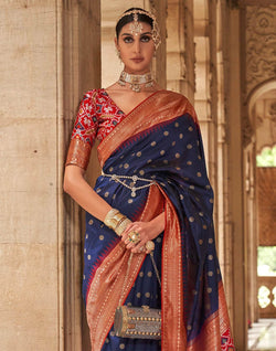 Collection of Navy Blue Soft Banaras Patola Saree in a gallery layout