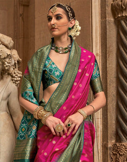 Collection of Trendy Pink Coloured Banaras Patola Saree in a gallery layout