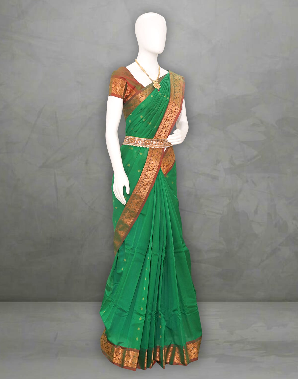 Collection of Gadwal Sico Cotton Green Saree in a gallery layout