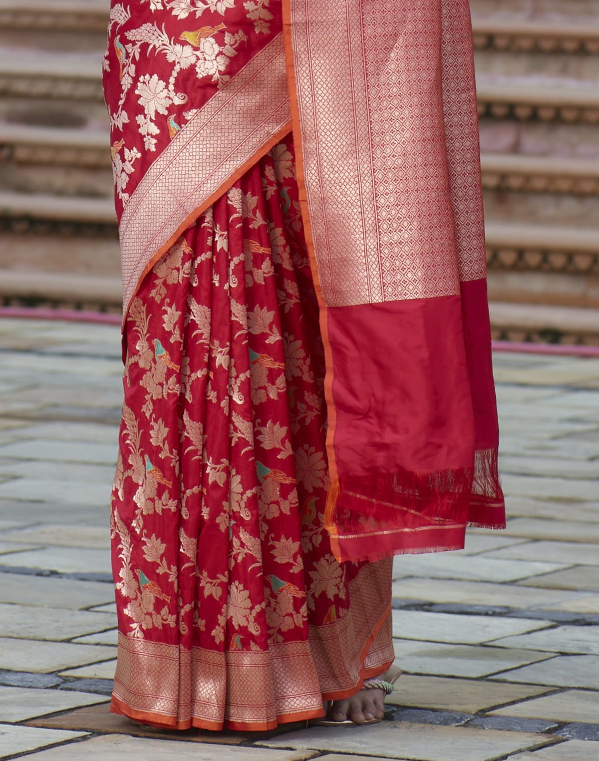 Collection of Red all over full Jaal work Handloom Silk Banarasi Saree in a gallery layout