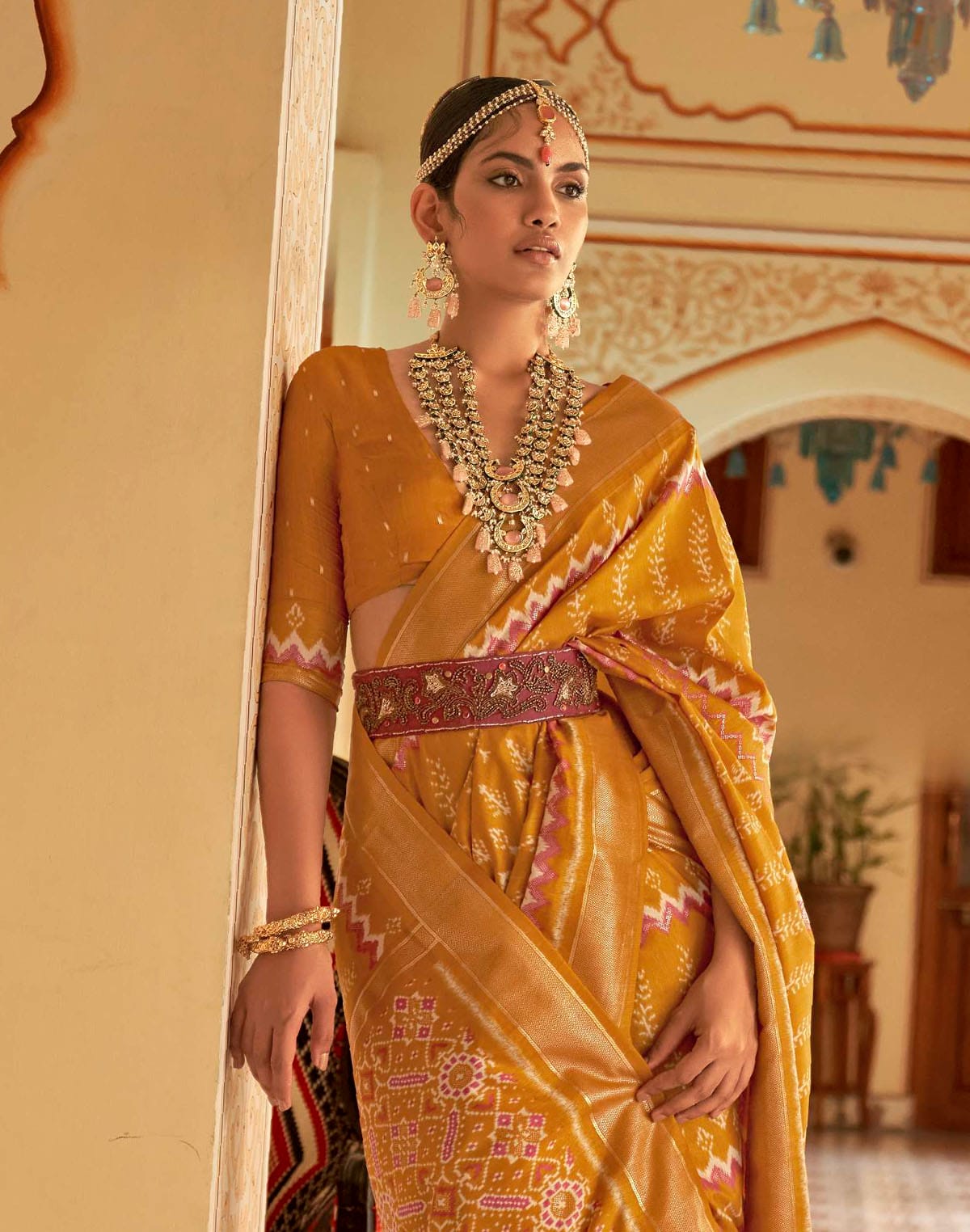 Mustard Colour Patola Silk Saree