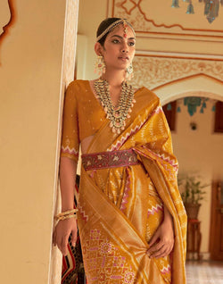 Collection of Mustard Colour Patola Silk Saree in a gallery layout