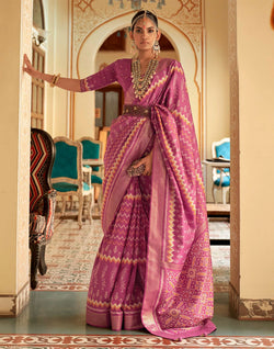 Collection of Light Pink Ikat Pattern Patola Silk Saree in a gallery layout