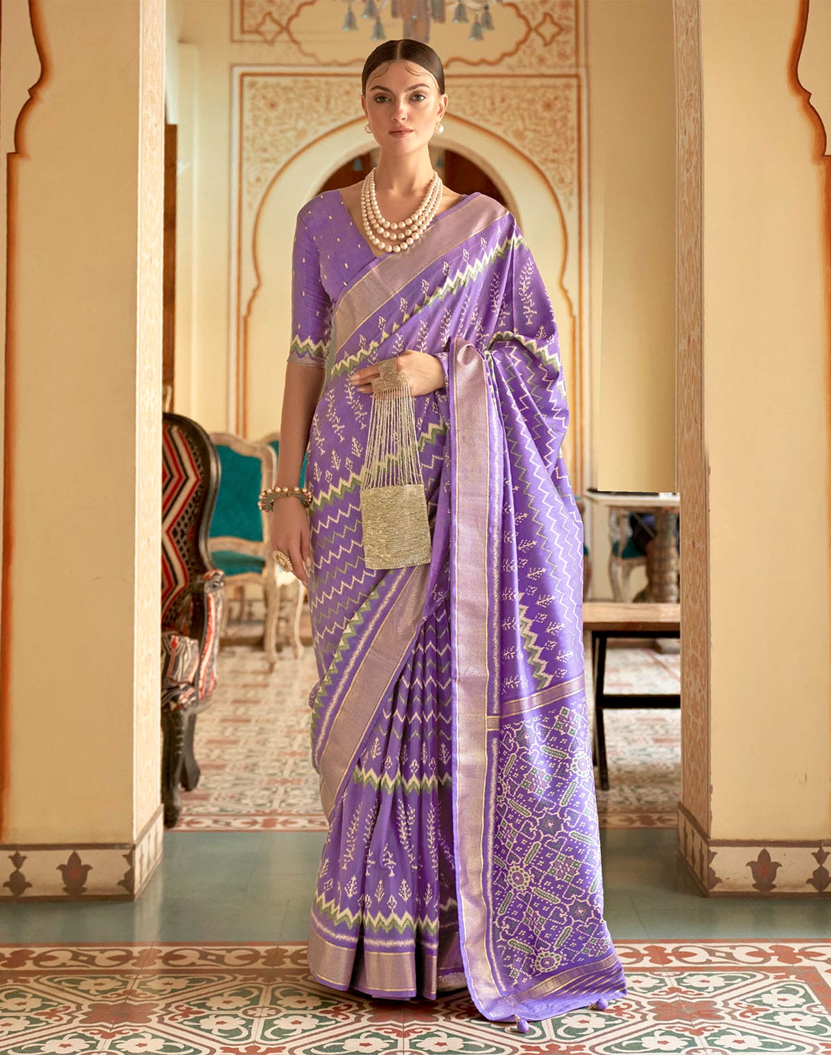 Purple Patola Ikat Print Elegant Saree