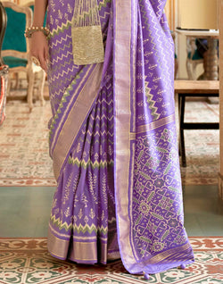 Collection of Purple Patola Ikat Print Elegant Saree in a gallery layout