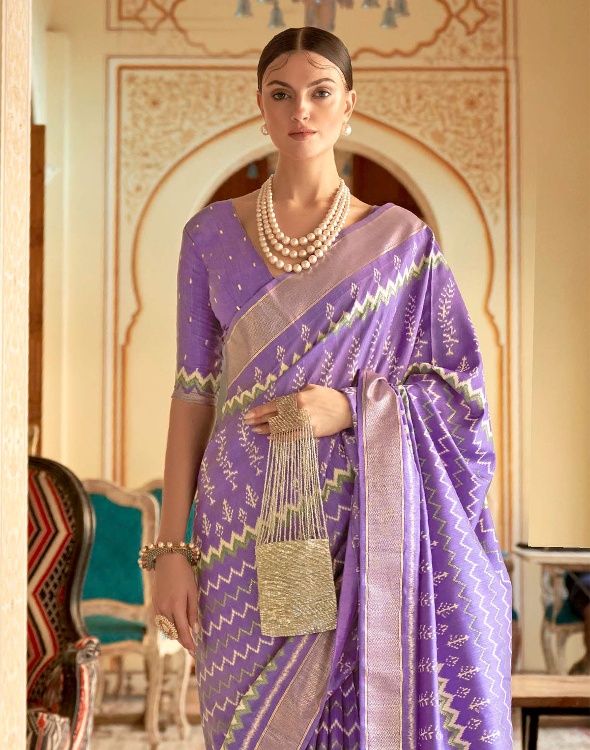 Purple Patola Ikat Print Elegant Saree