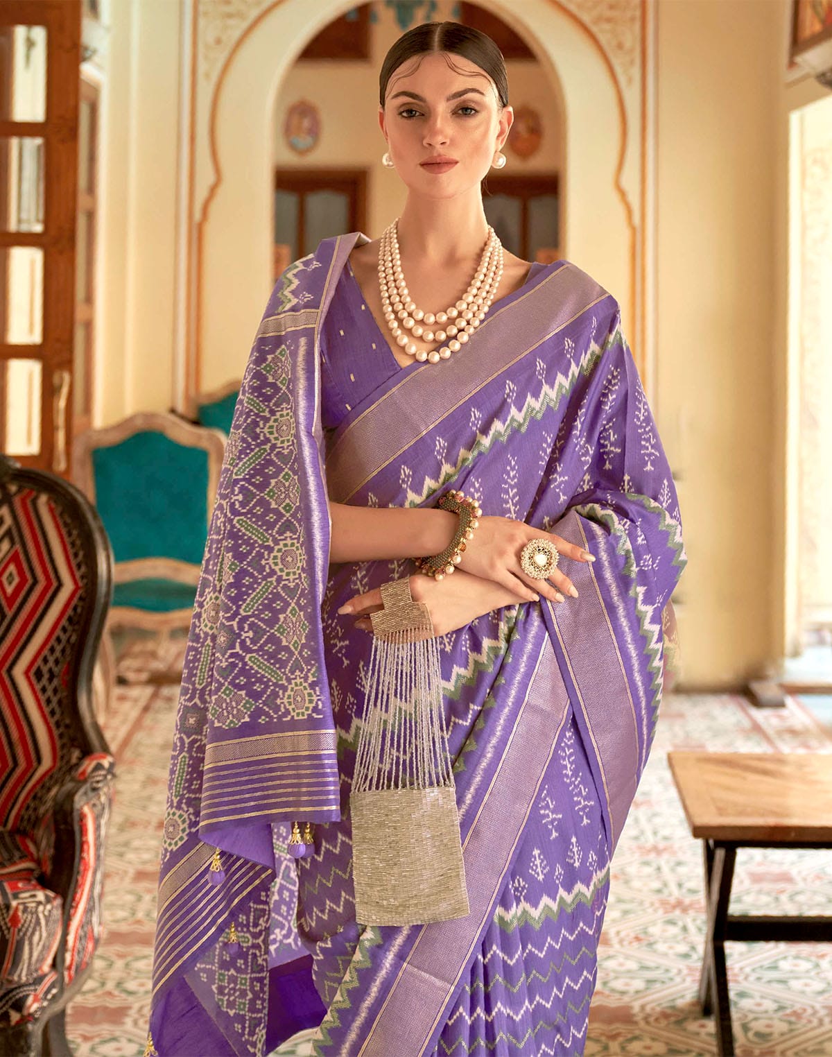 Purple Patola Ikat Print Elegant Saree