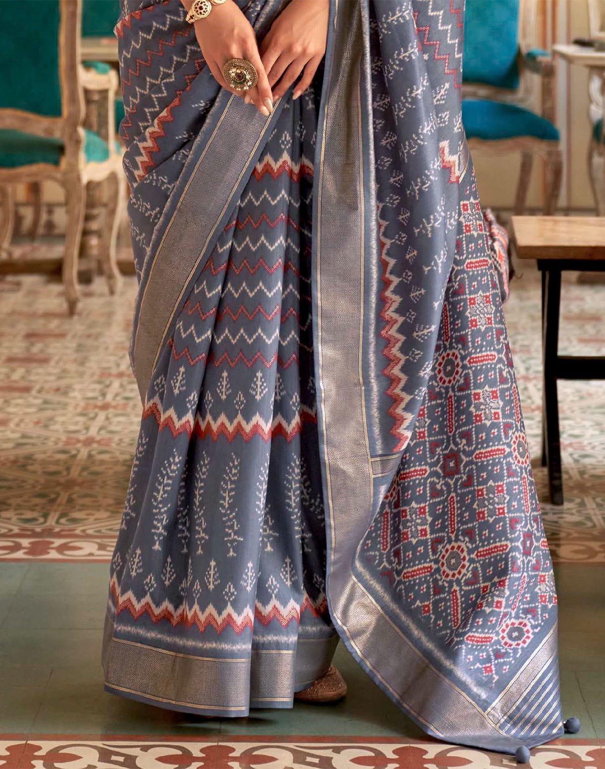 Grey Coloured Woven Patola Saree