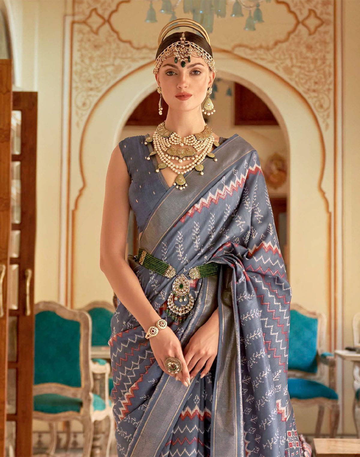 Grey Coloured Woven Patola Saree