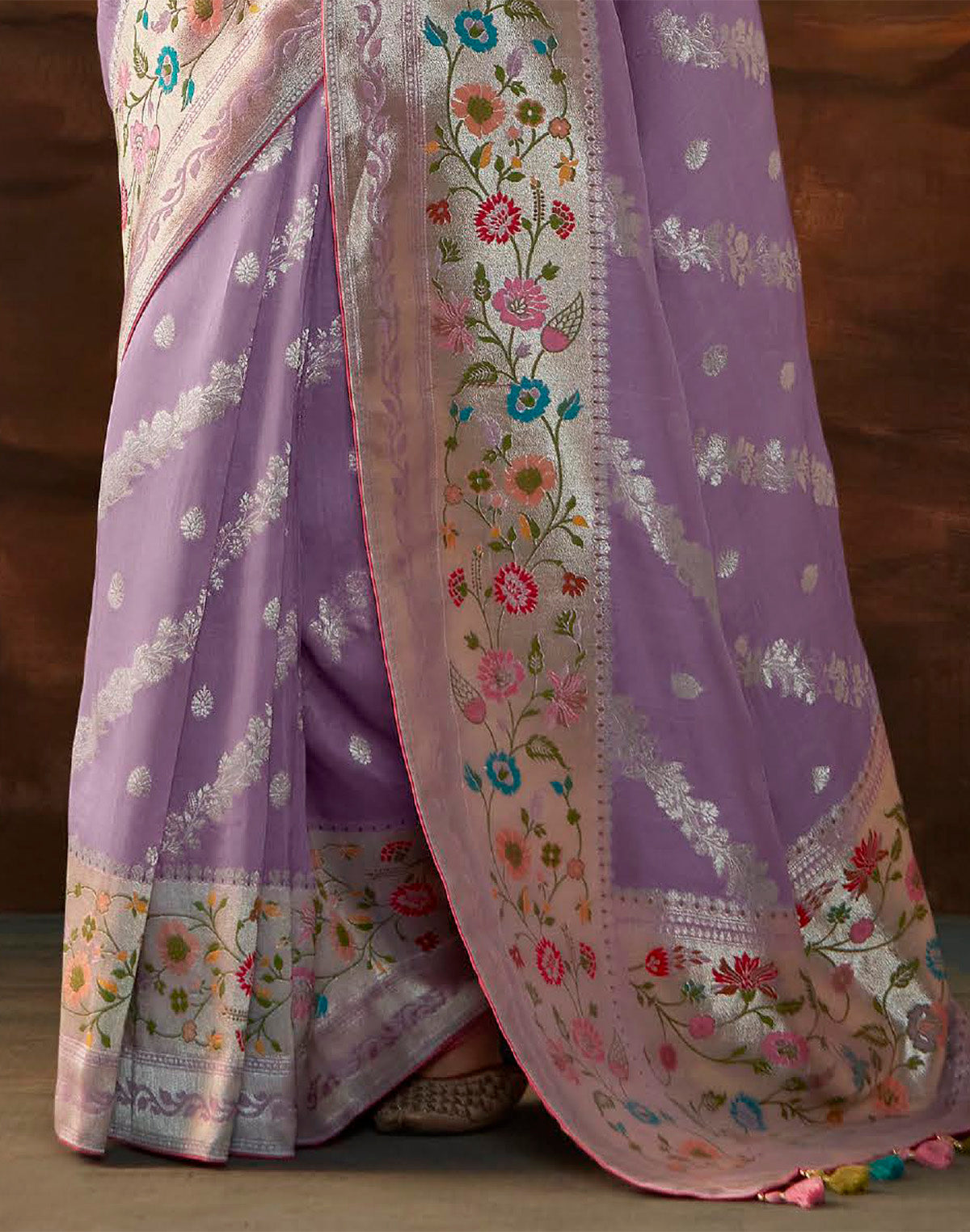 Purple Coloured Floral Paithani Banarasi Dola Silk Saree