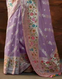 Collection of Purple Coloured Floral Paithani Banarasi Dola Silk Saree in a gallery layout