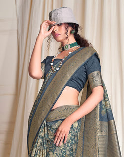 Collection of Light Blue Floral design Soft Dola Silk Saree in a gallery layout