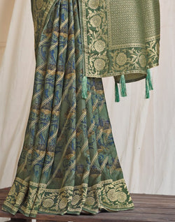 Collection of Light Green Coloured Dola Silk Fabric Saree in a gallery layout