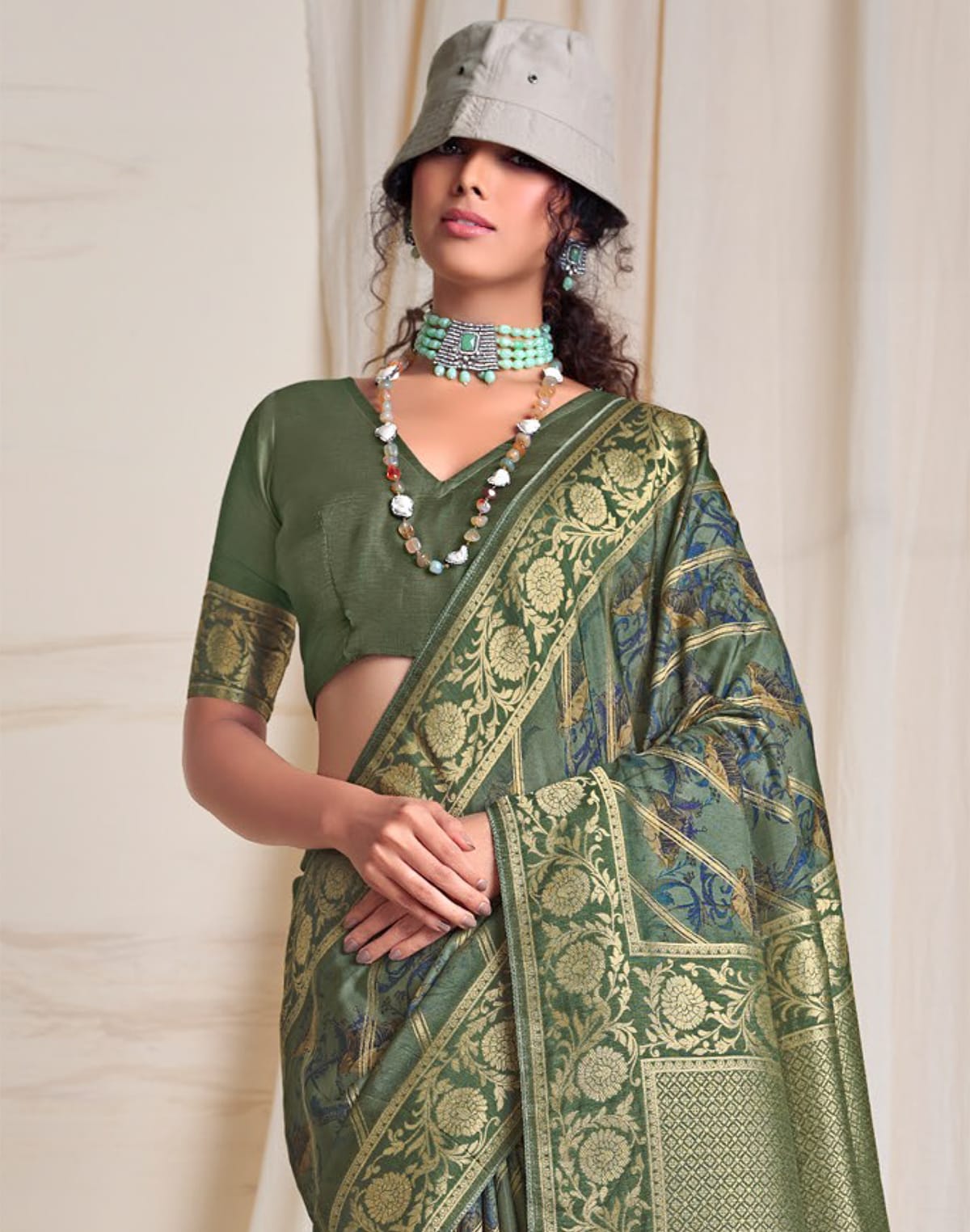 Collection of Light Green Coloured Dola Silk Fabric Saree in a gallery layout