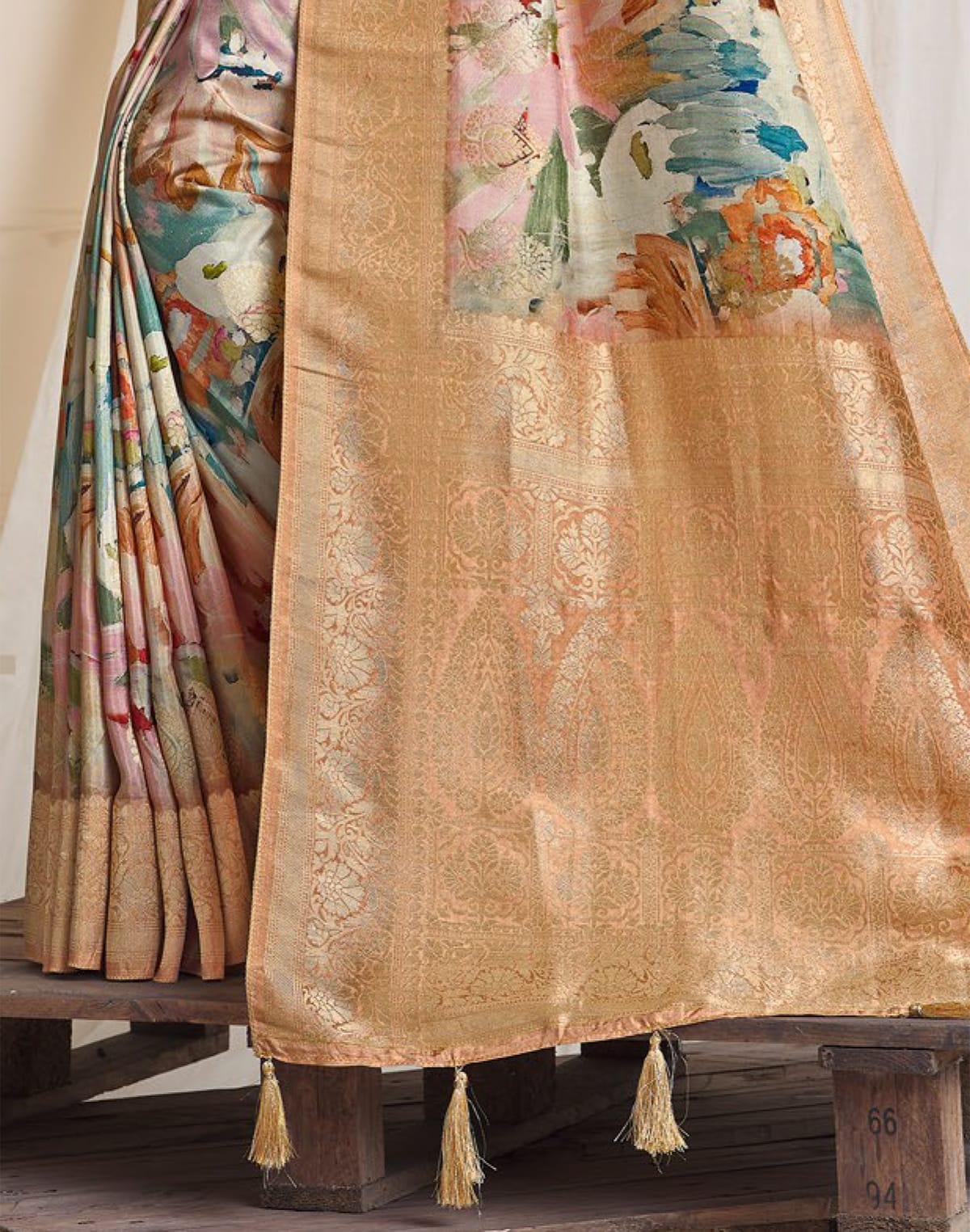 Collection of Stylish Beige Soft Dola Silk Saree in a gallery layout