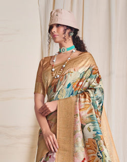 Collection of Stylish Beige Soft Dola Silk Saree in a gallery layout