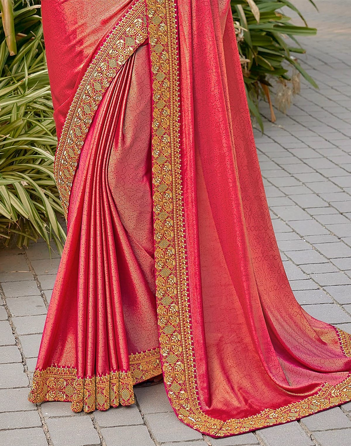 Collection of Orange Coloured Dola Silk Saree with work Blouse in a gallery layout