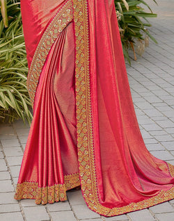 Collection of Orange Coloured Dola Silk Saree with work Blouse in a gallery layout