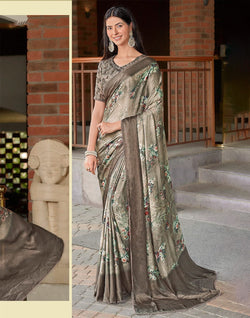 Collection of Light Green Floral Design Dola Silk Saree in a gallery layout