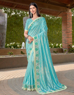 Collection of Beautiful Sky Blue Coloured Dola Silk Saree in a gallery layout