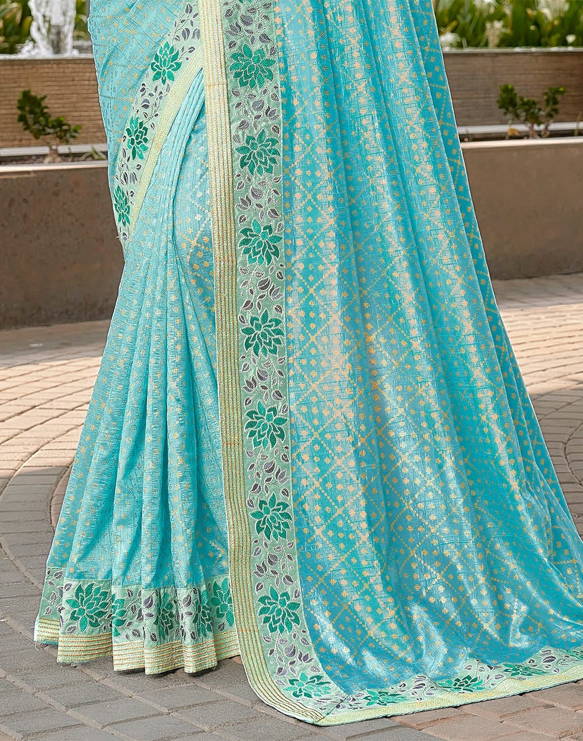 Collection of Beautiful Sky Blue Coloured Dola Silk Saree in a gallery layout