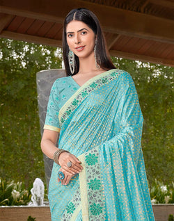 Collection of Beautiful Sky Blue Coloured Dola Silk Saree in a gallery layout