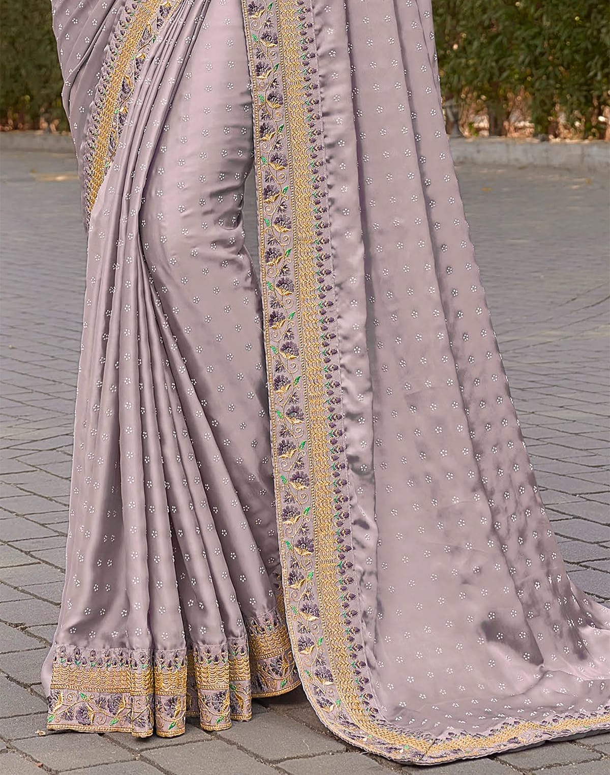 Collection of Light Grey Dola Silk Saree with embroidery work Blouse in a gallery layout