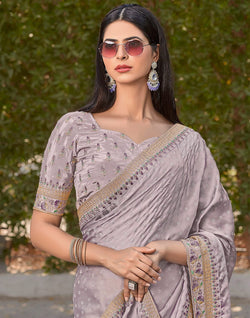 Collection of Light Grey Dola Silk Saree with embroidery work Blouse in a gallery layout