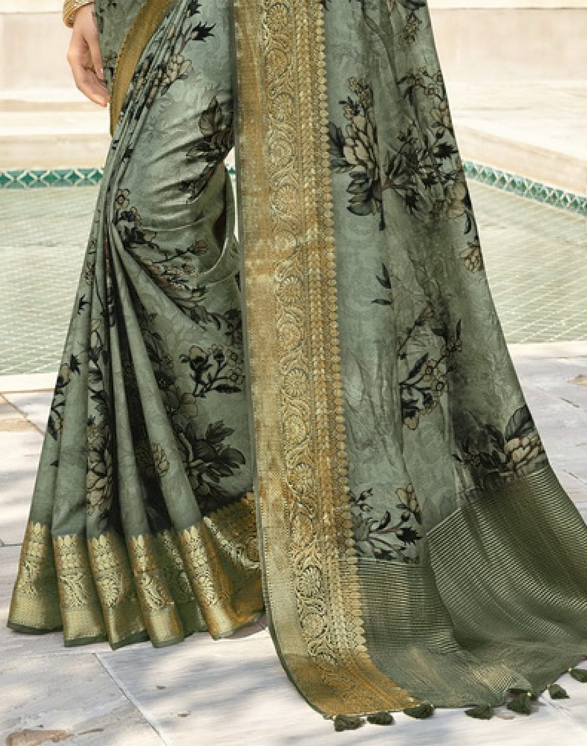 Collection of Light Mehendi Dola Silk Digital Print Saree in a gallery layout